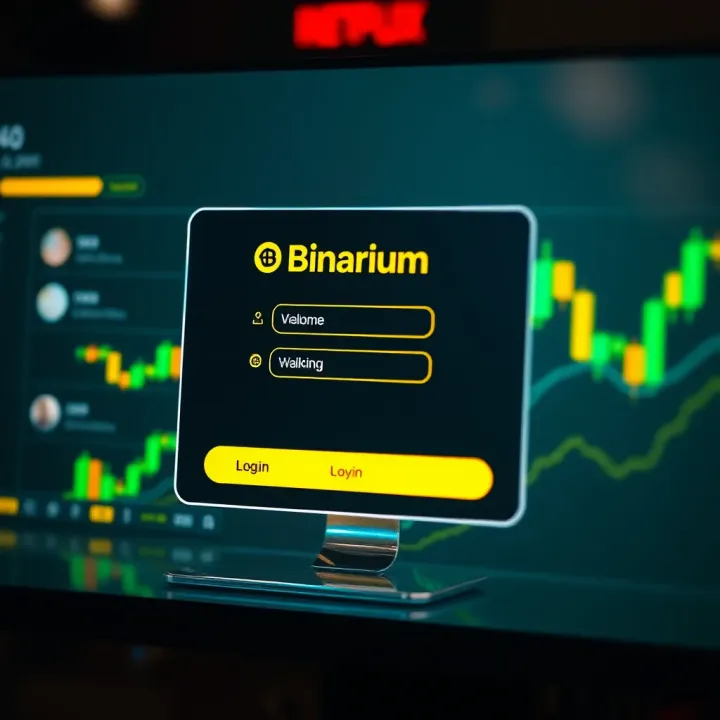 Secure login interface of Binarium trading platform on a digital screen