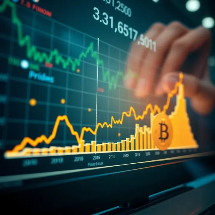 Graph showing upward and downward trends in Bitcoin market prices over time