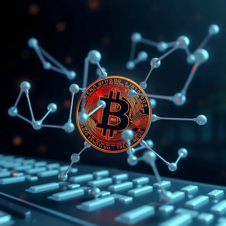 Digital representation of blockchain nodes interconnected to symbolize Bitcoin technology advancements