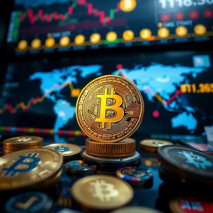 Illustration of global financial influences including news events and market indicators impacting Bitcoin valuation