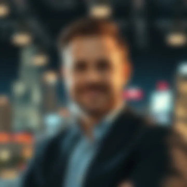 Portrait of Aaron Krause with a backdrop of his business achievements and innovations