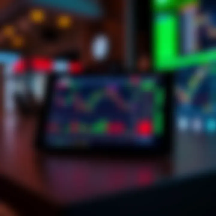 Tablet displaying stock market charts and trading interface with sharp visuals