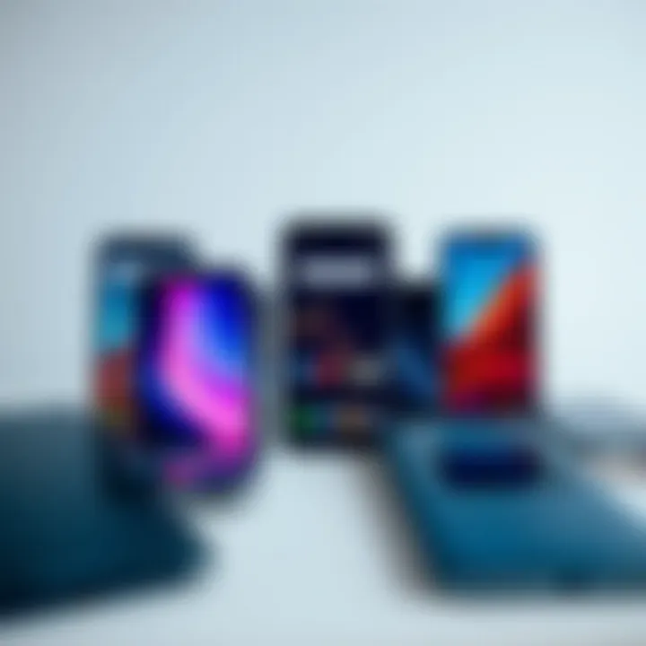 Collection of popular smartphone models suitable for mobile trading on a plain background