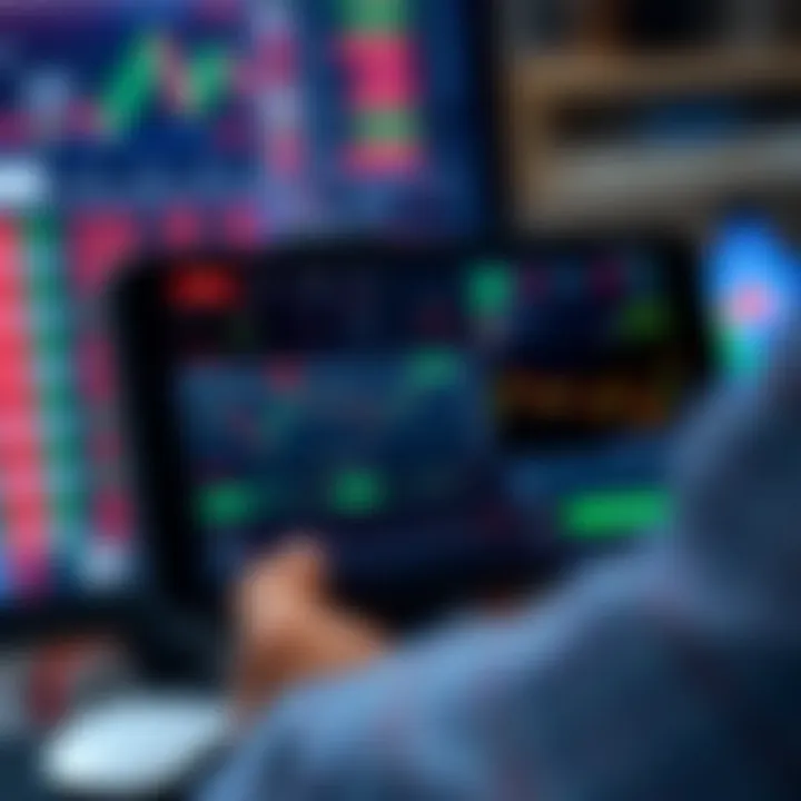 Mobile device screen displaying various Indian trading app interfaces with charts and financial data