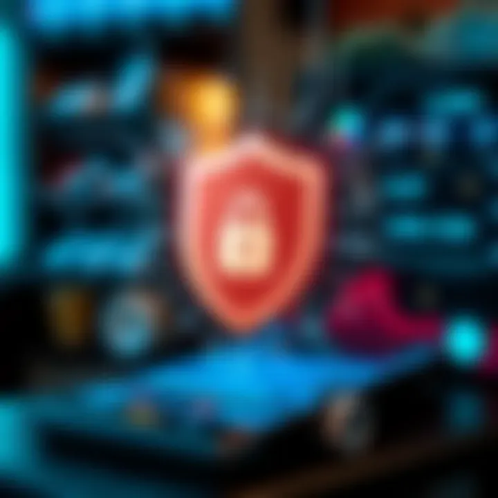 Conceptual graphic of a secure digital shield protecting financial transactions in a trading application