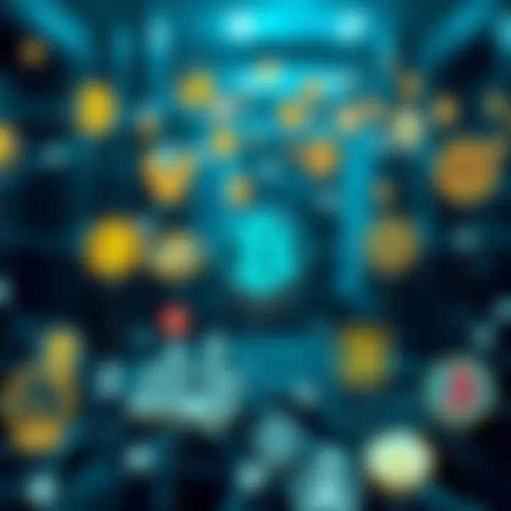 Blockchain network connecting diverse financial icons representing cryptocurrency fundraising methods