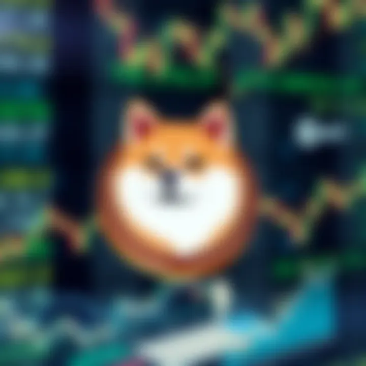 Conceptual illustration of cryptocurrency market dynamics with Baby Doge Coin symbol and digital data streams