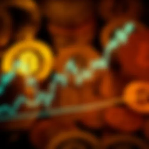 Dogecoin Price Movement and Market Trends Graph showing fluctuations in Dogecoin value with a backdrop of digital currency icons