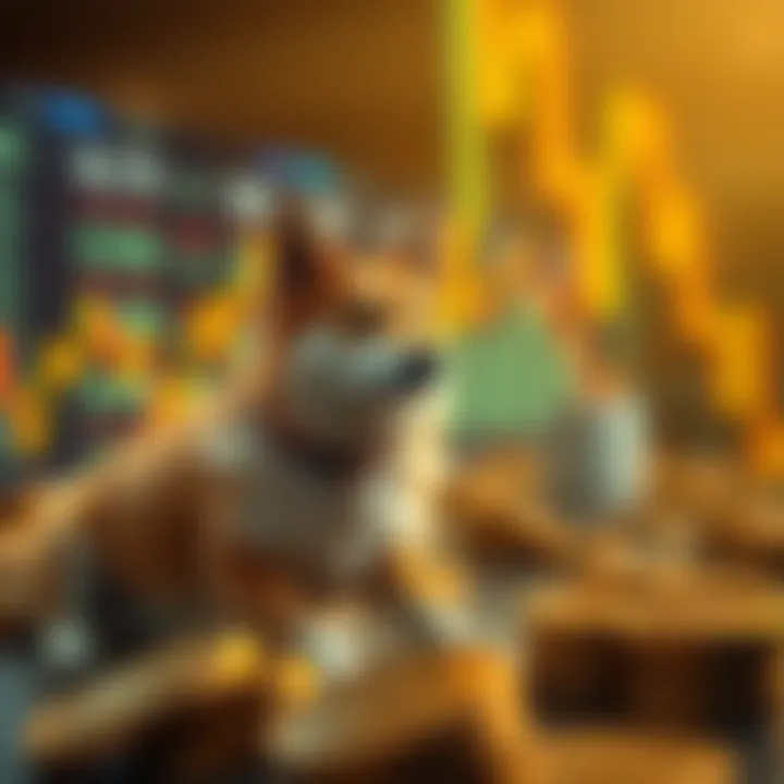 Conceptual representation of factors influencing Dogecoin price including market sentiment and technological updates