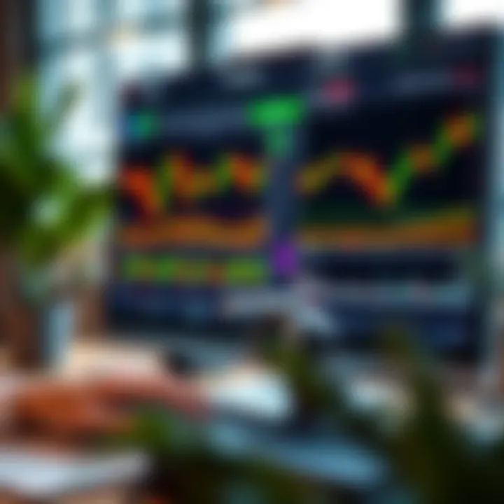 A desktop setup showing a forex trading platform with currency charts and graphs