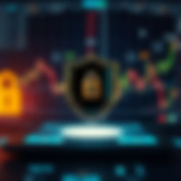 Illustration of secure online trading with shield and currency symbols