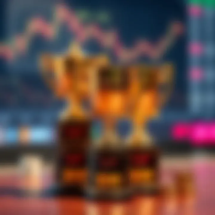 Illustration of rewards and trophies symbolizing success in competitive trading