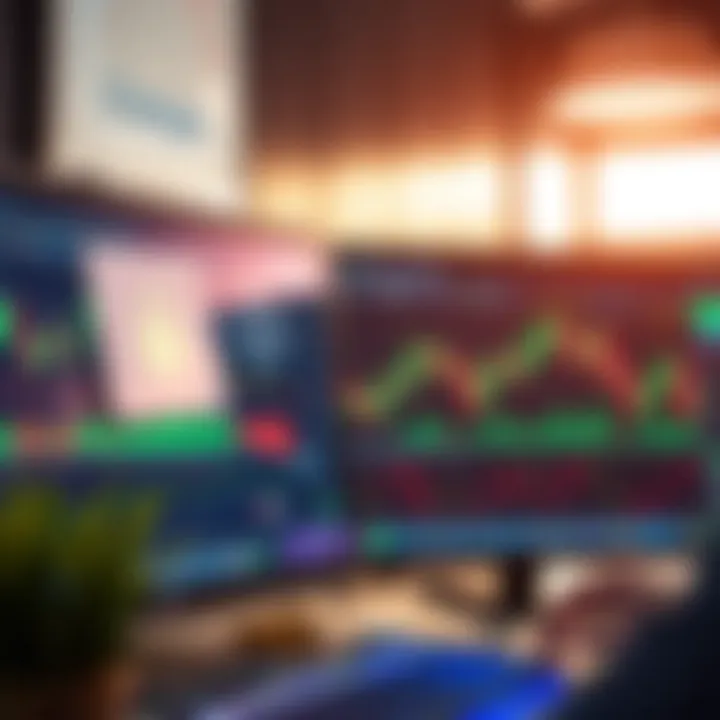 Secure online trading platform interface with charts and safety shield icon