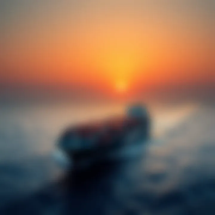 A panoramic view of a Mediterranean Shipping Company container ship navigating open waters during sunset