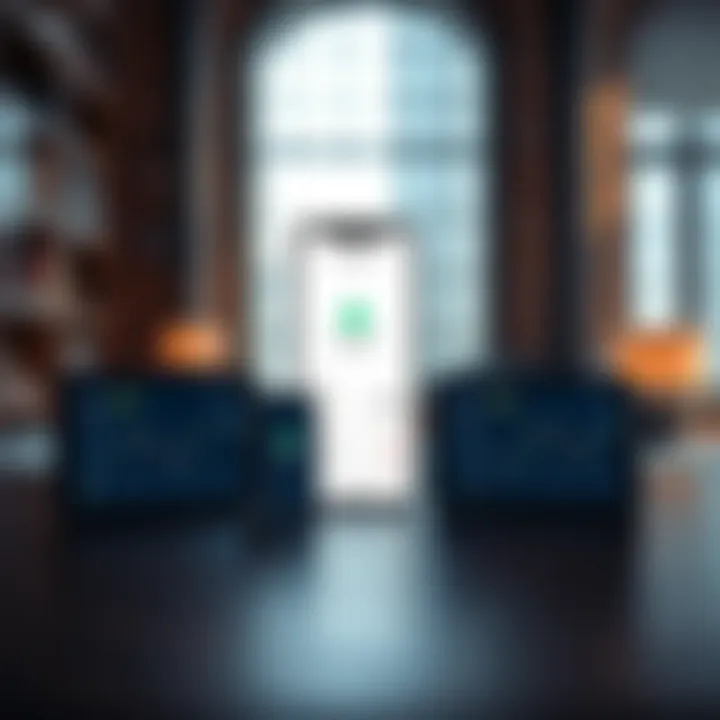 Illustration showing compatibility of Quotex app with various devices including smartphones, tablets, and desktop computers