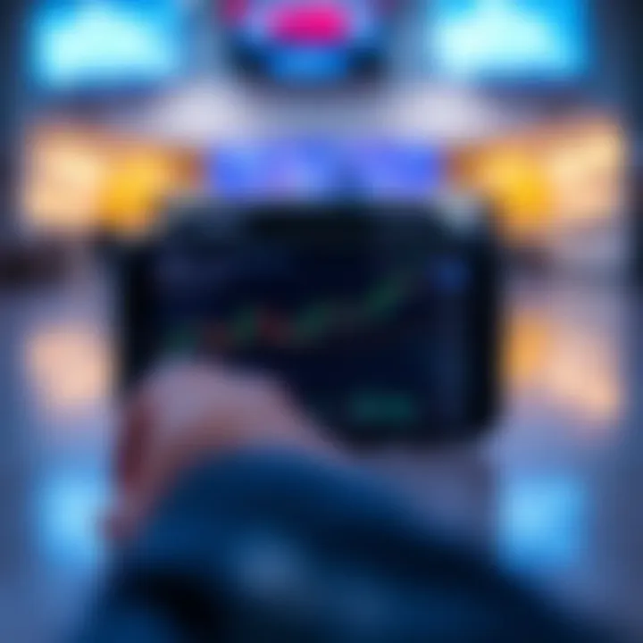 User interface of the Quotex trading platform displayed on a smartphone with trading charts and indicators