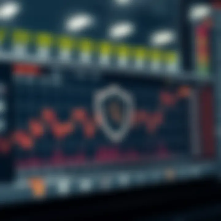 Quotex Market Access and Security Features Graph depicting market trends accessible through Quotex with safety shield symbol