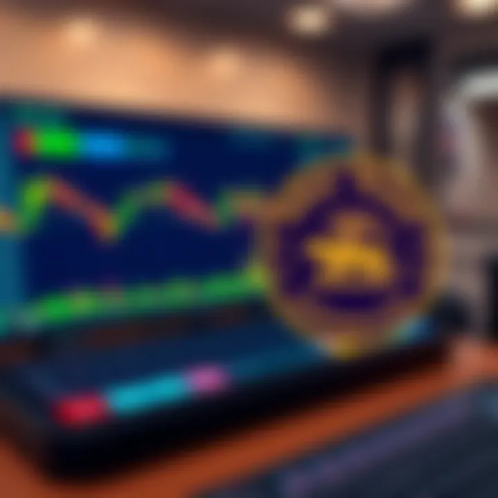 Illustration showing a secure digital trading platform with Indian currency symbols and RBI emblem