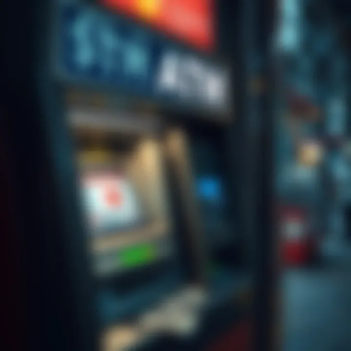 ATM machine dispensing cash in an urban setting