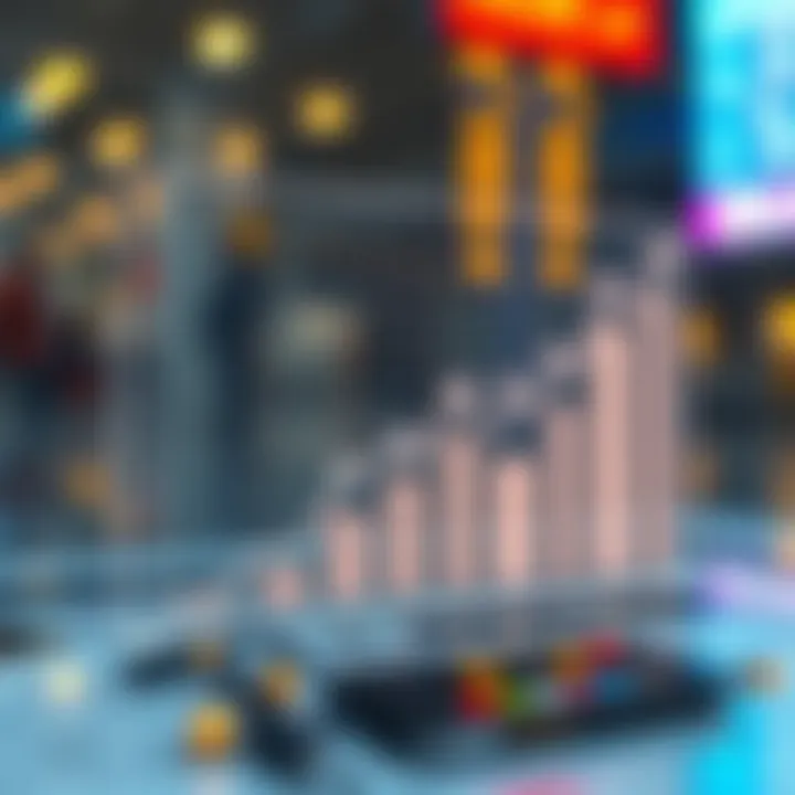 Graph showing upward trend in stock prices with icons representing business diversification and technology