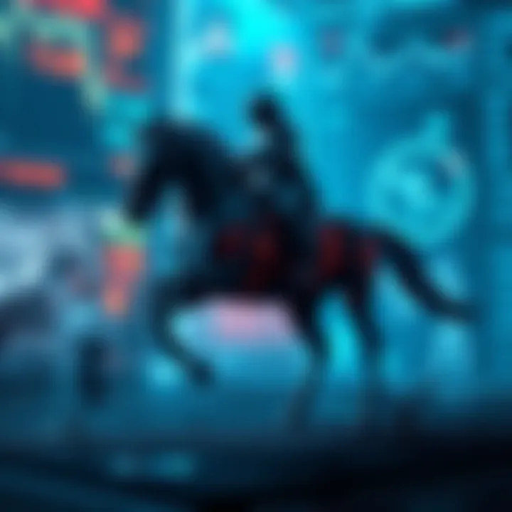 Visualization of AI algorithms analyzing strategic battlefield scenarios with a digital warhorse