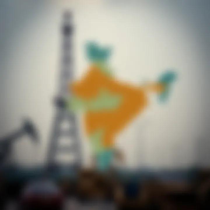 Map of India highlighting economic sectors affected by changes in crude oil prices