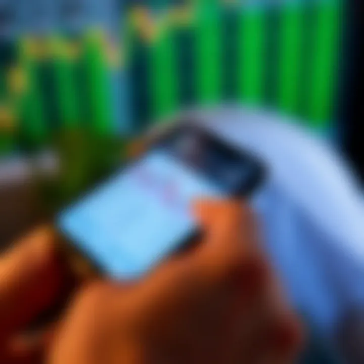 Mobile device displaying a secure forex trading application interface with currency exchange rates and graphs