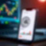 Mobile phone displaying a secure trading app interface with financial charts and RBI emblem