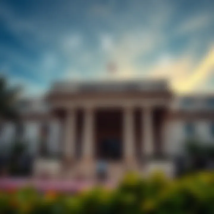 Illustration showing the Reserve Bank of India building with forex trading symbols and regulatory icons