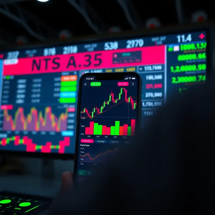User interface of a secure trading app showing stock market charts and live updates