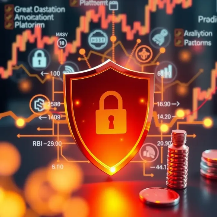 Conceptual representation of digital security with a shield and trading icons symbolizing protection in trading apps