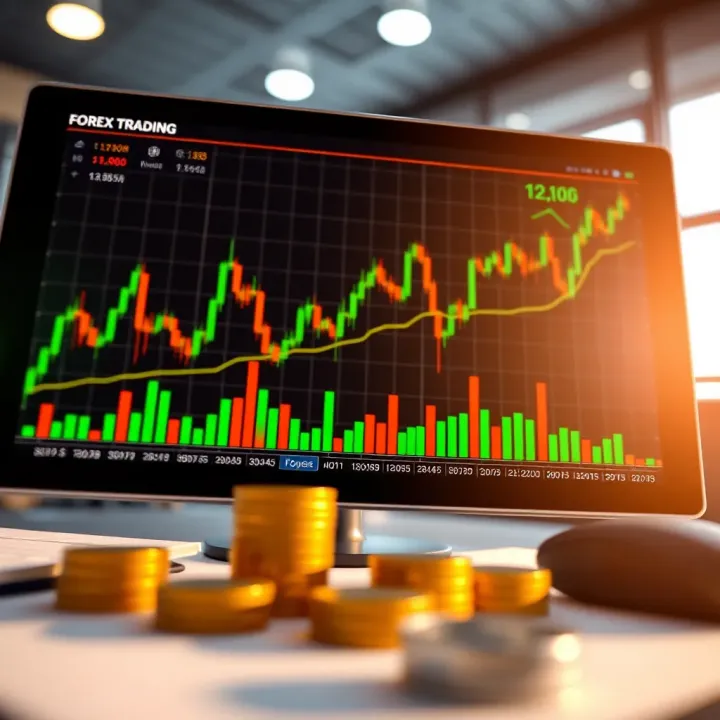 Graphical representation of forex market trends with educational icons