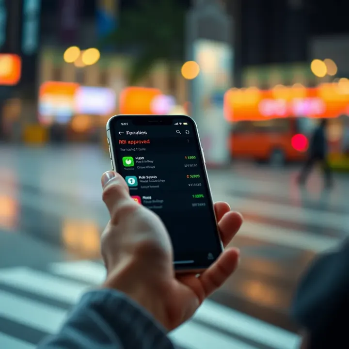 Mobile device displaying a list of RBI approved trading apps with security icons