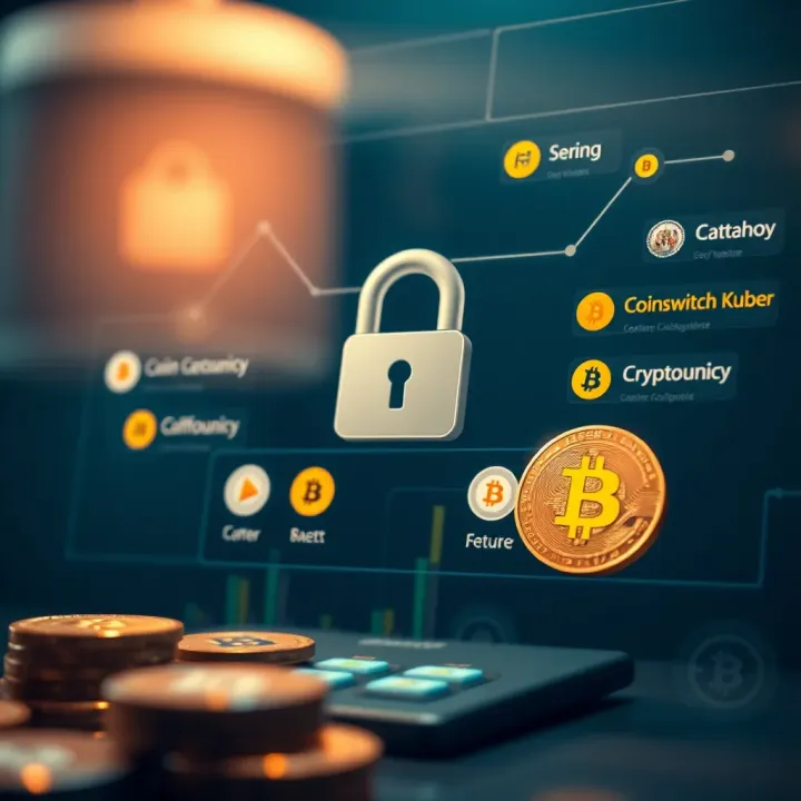 Visual representation of CoinSwitch Kuber's security features and supported cryptocurrencies
