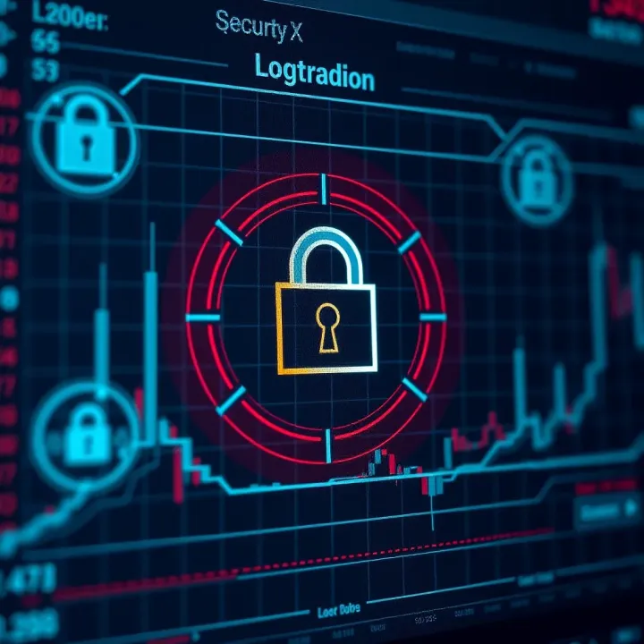 Secure login screen with encryption icons symbolizing safety and data protection on a financial trading platform
