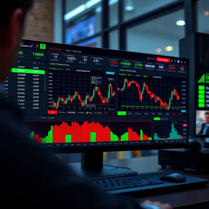Dashboard view of QXBroker trading platform showing market data and charts