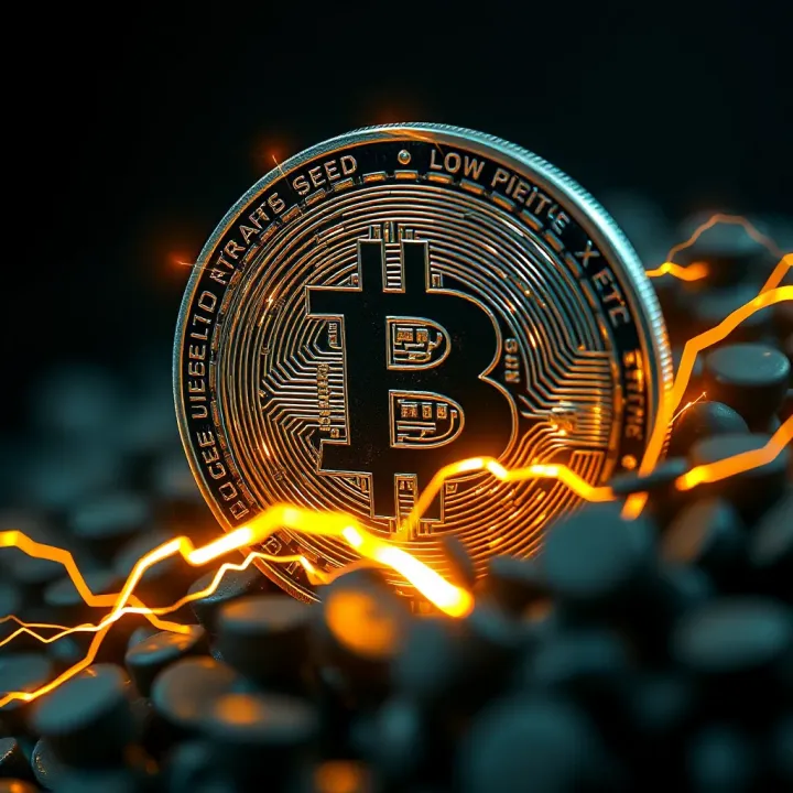 Illustration of a digital coin symbolizing Dash with lightning bolts representing speed