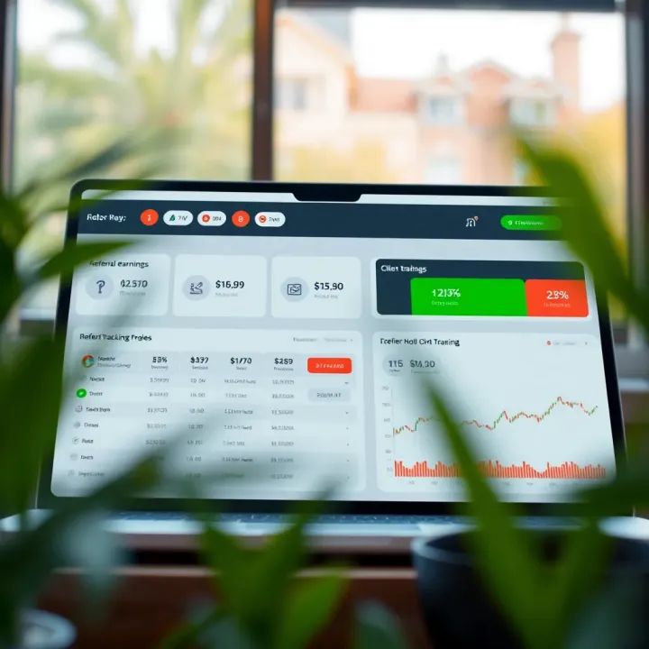 Graphical interface displaying referral earnings and client tracking tools in Deriv IB platform