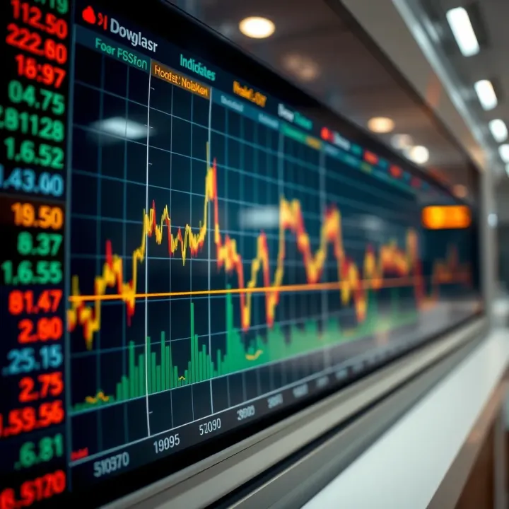 Graph showing fluctuations in stock market indices with economic indicators highlighted