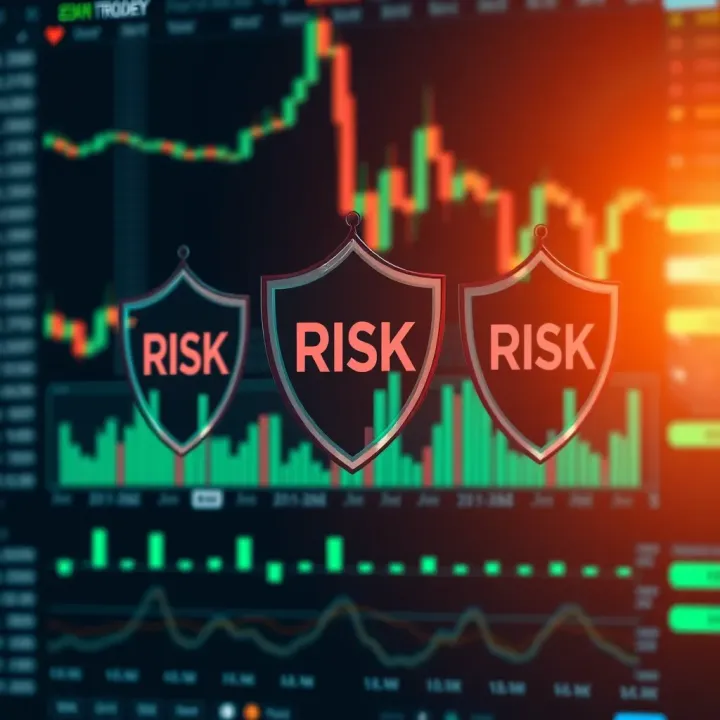 Conceptual illustration of risk management in trading showing protective shields around financial data and charts