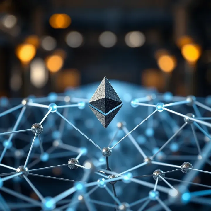 Illustration of Ethereum blockchain network and technological upgrades