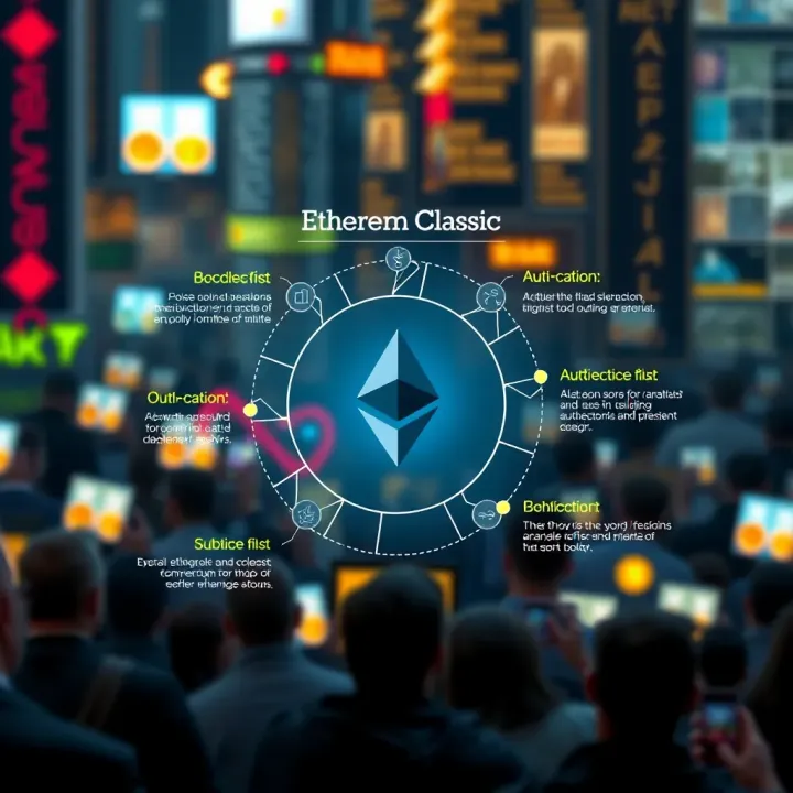 Diagram illustrating Ethereum Classic blockchain technology and factors influencing its valuation