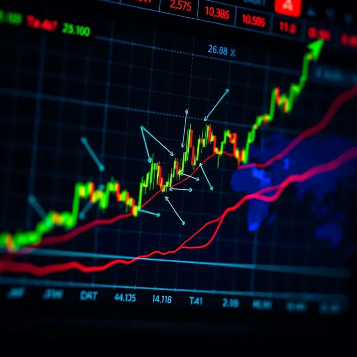 Graph displaying financial growth with digital network connections representing automated trade replication