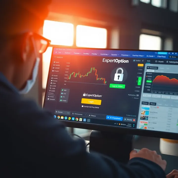 User securely logging into ExpertOption trading platform on desktop computer