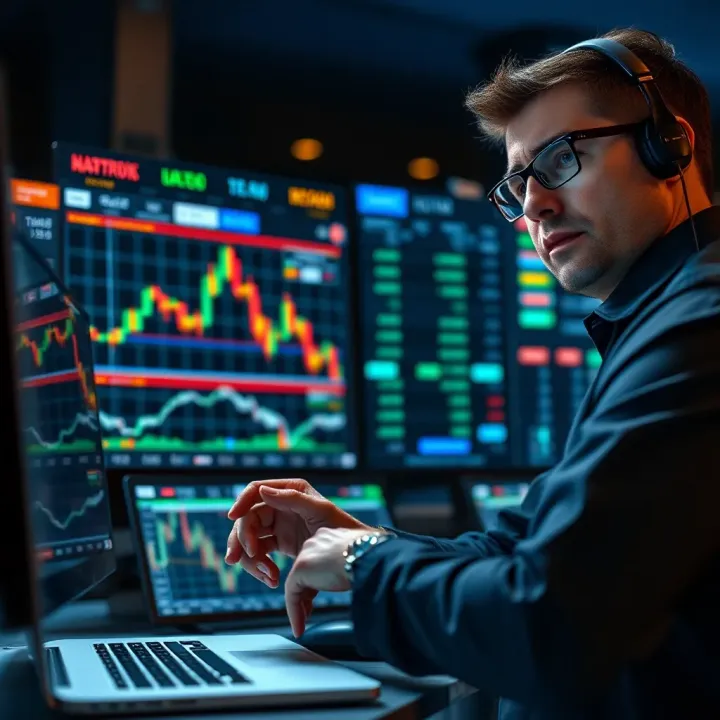 Conceptual illustration of a trader analysing market trends and testing strategies using a demo account