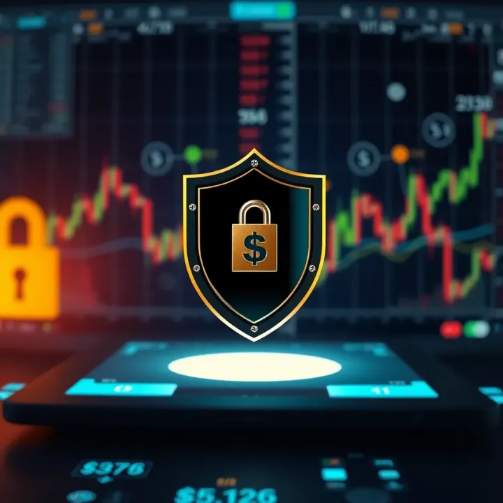 Illustration of secure online trading with shield and currency symbols
