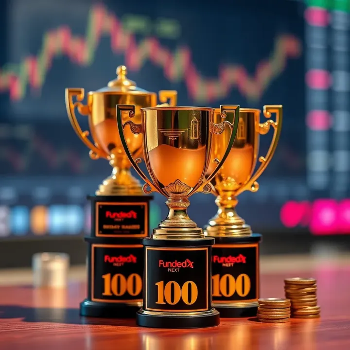 Illustration of rewards and trophies symbolizing success in competitive trading