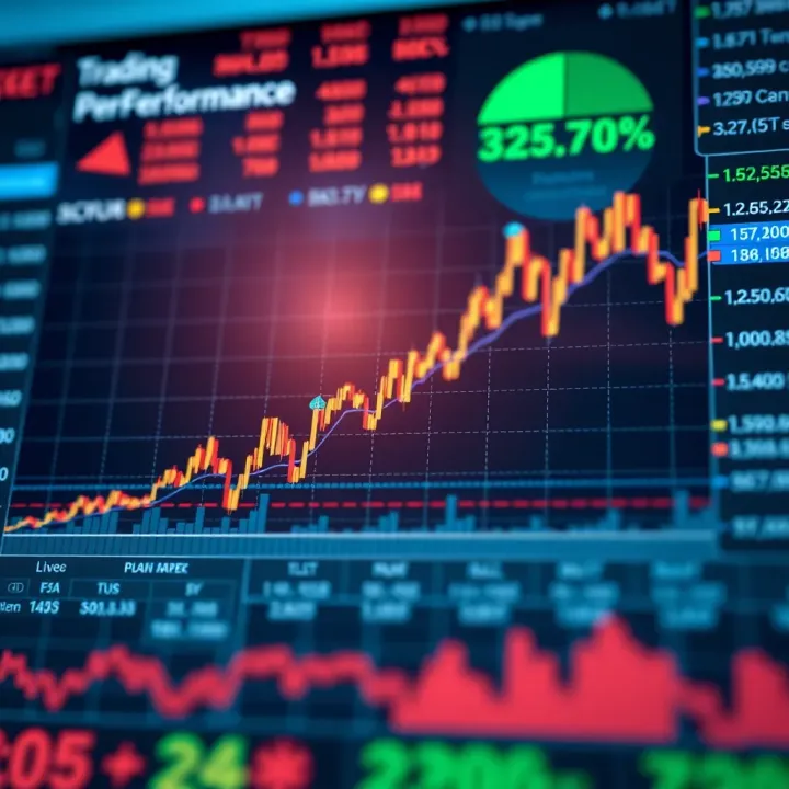 Chart showing trading data with upward trend and evaluation metrics