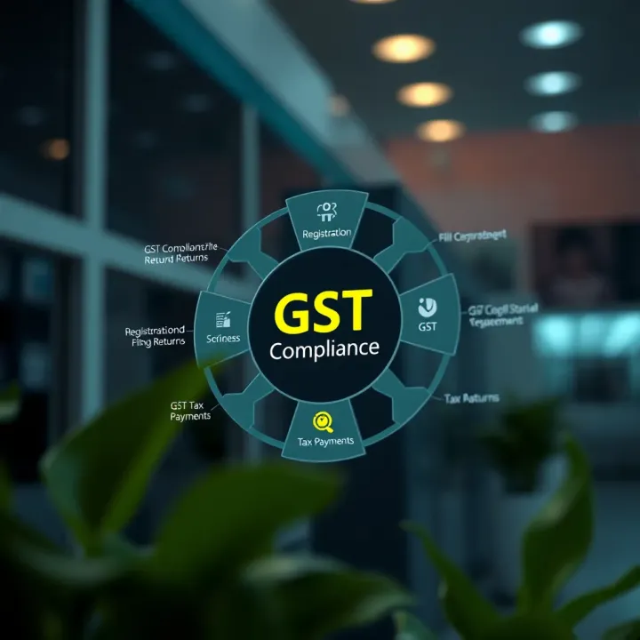 Key Elements of GST Compliance Diagram depicting key GST compliance elements including registration, filing returns, and tax payments