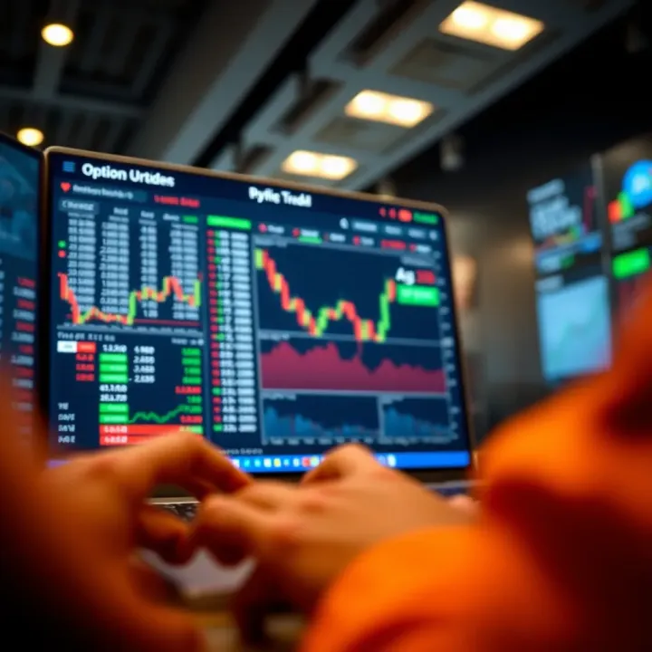 Illustration of an online trading platform interface showing option contracts and market data